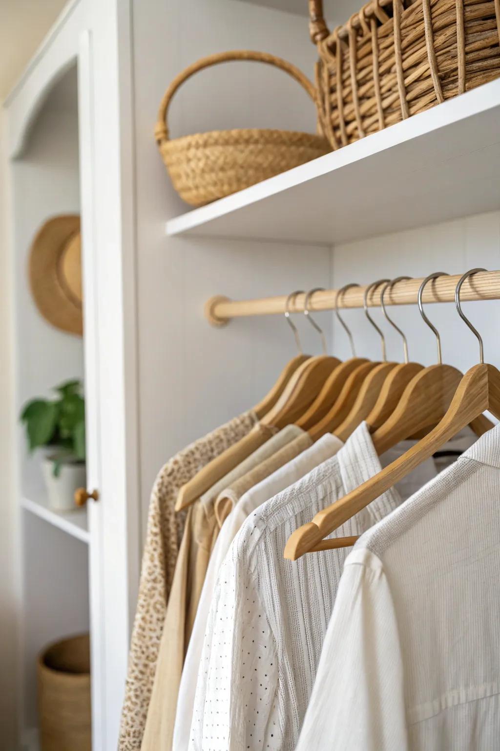 A curved corner hanging rod makes every inch of your closet easy to reach—and beautiful.