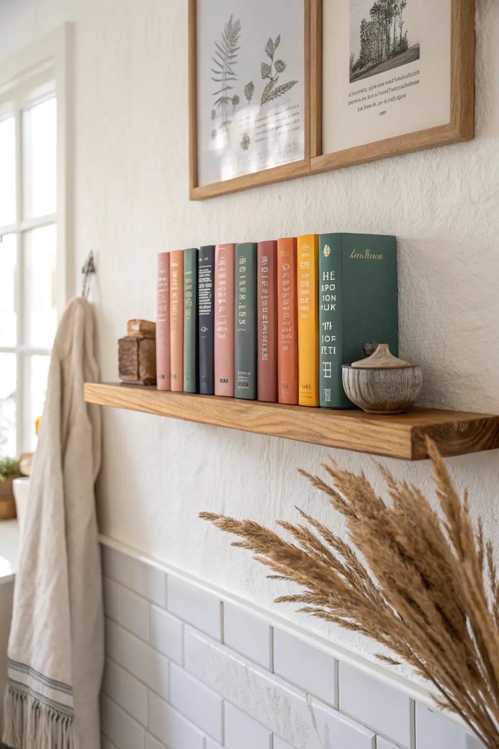 Color-block your cookbooks for instant decor—no clutter, just a chic small-space glow-up.