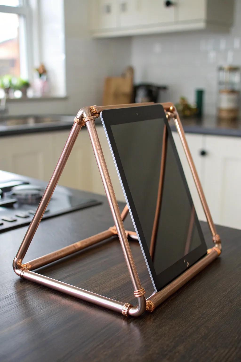 Elevate your workspace with a chic copper pipe tablet holder—where style meets functionality.