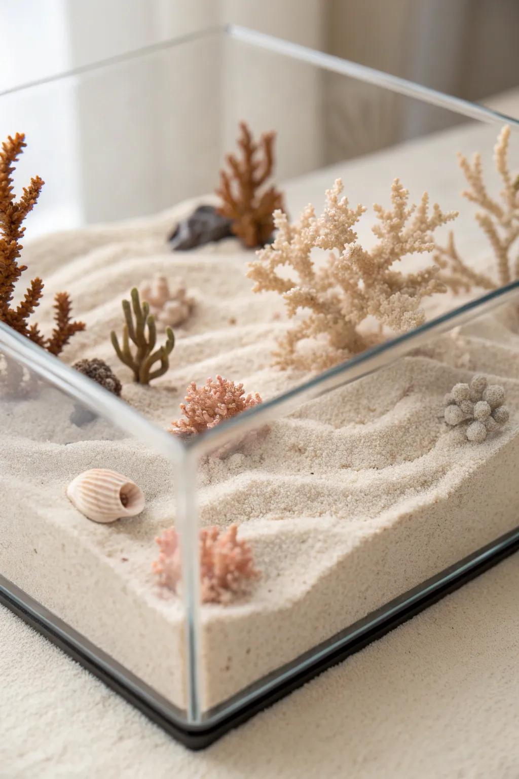 Transform your space with the serene beauty of a sandy ocean floor diorama.