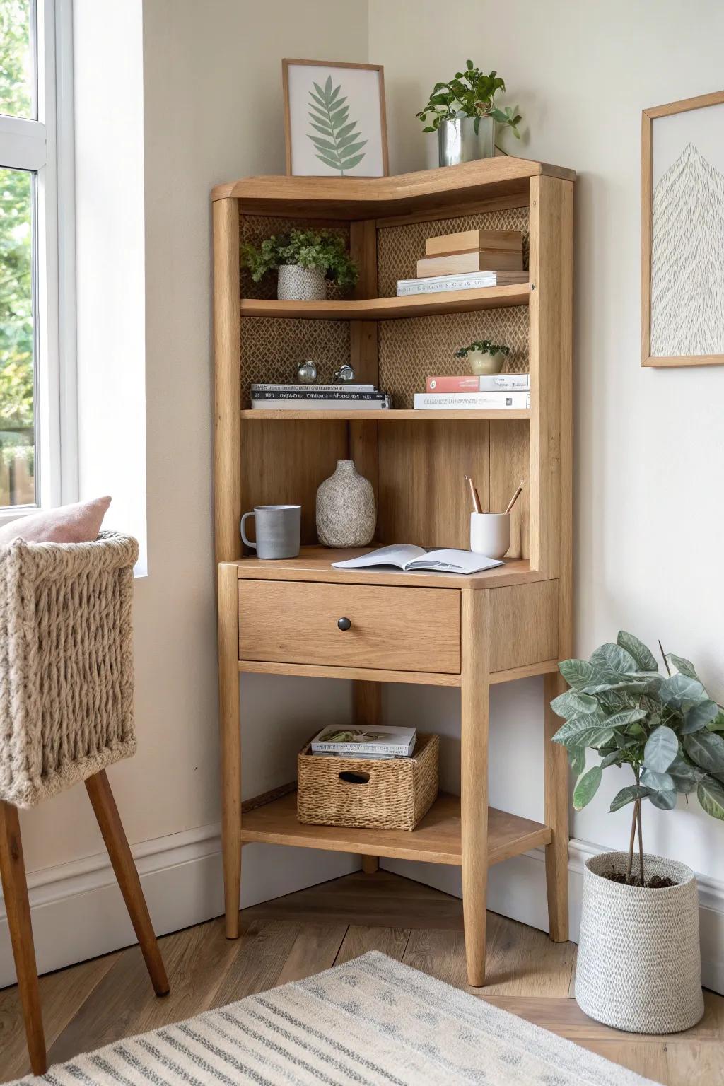Built-in corner desk shelves that keep tiny workspaces calm, tidy, and beautifully minimal.