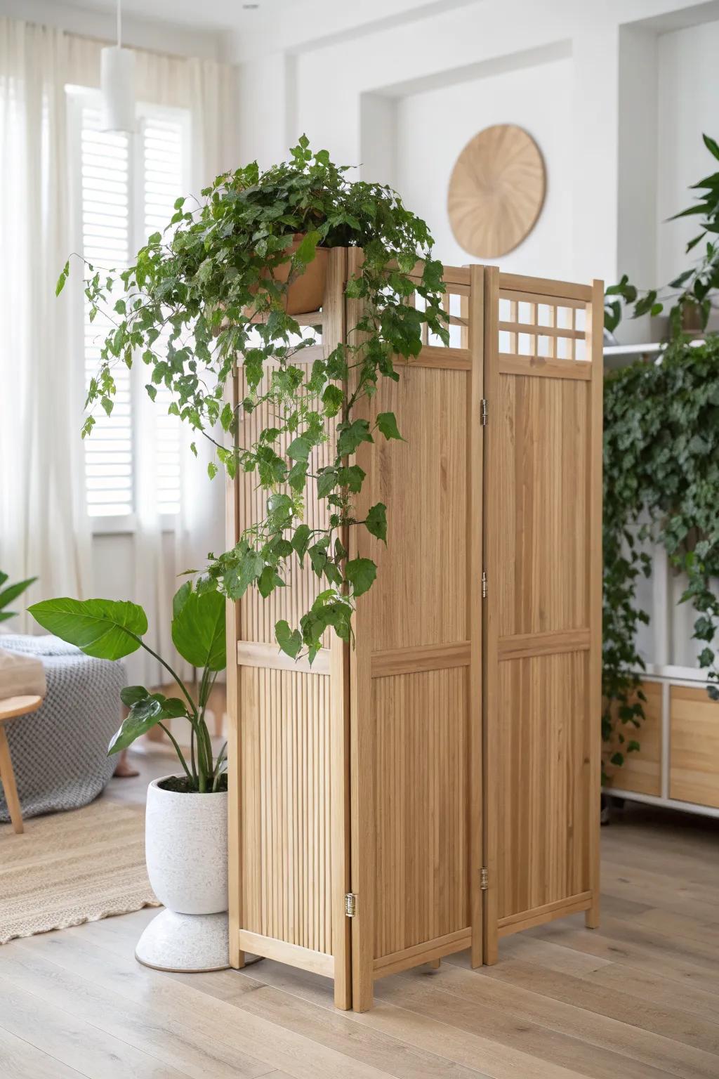 Half-height divider with a planter top—separate your desk zone while keeping light and greenery.