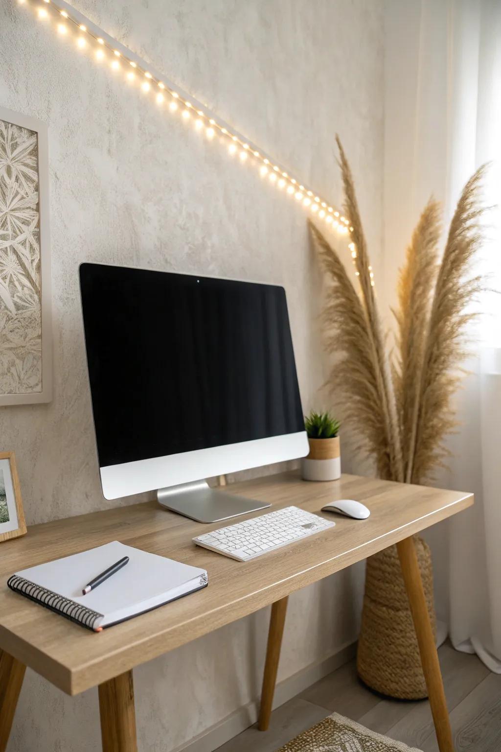A soft monitor backlight halo that reduces eye strain and makes a tiny cubicle feel calm.