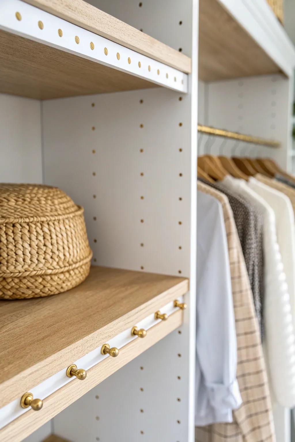 Adjustable shelves that shift with your wardrobe—perfect for tees, then spaced for chunky knits.