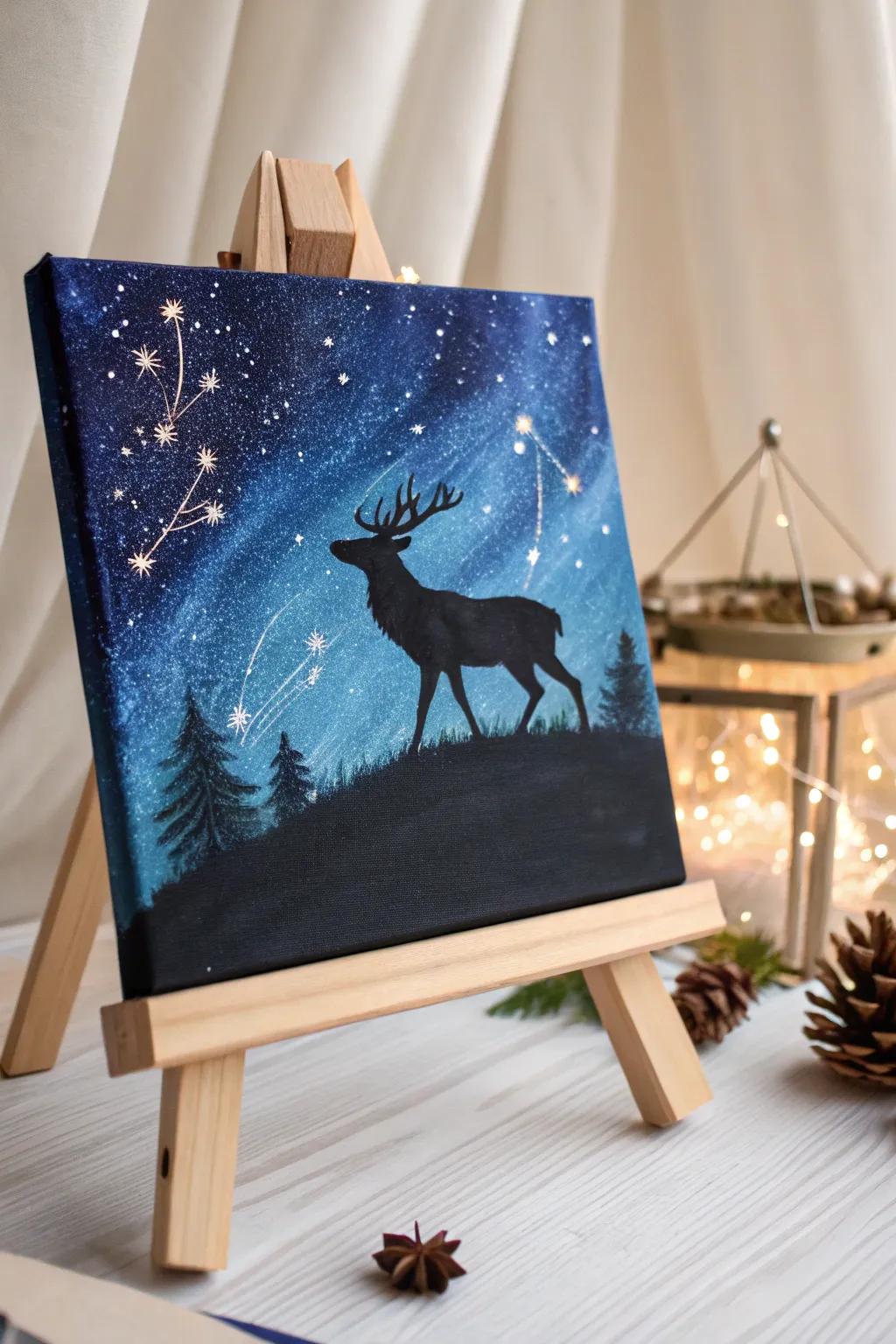 Embrace the serenity of a starry night with this enchanting deer silhouette, a perfect blend of minimalist elegance and boho charm.