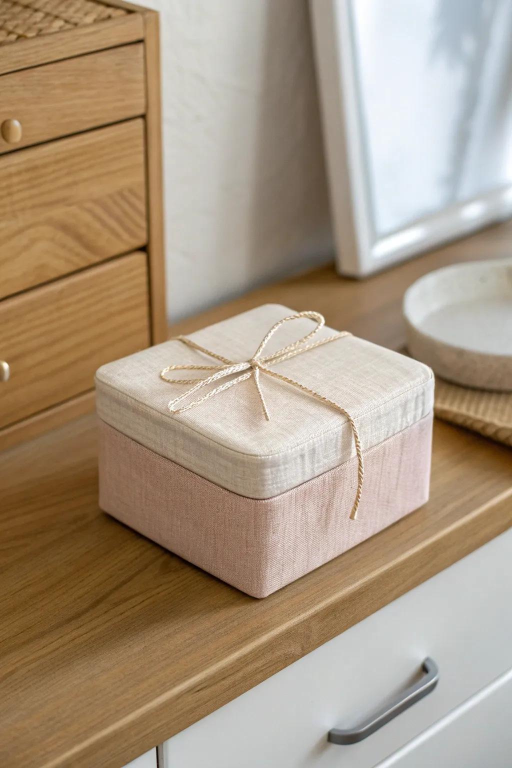 A fabric-wrapped lid turns a simple box into a boutique-style accent for small spaces.