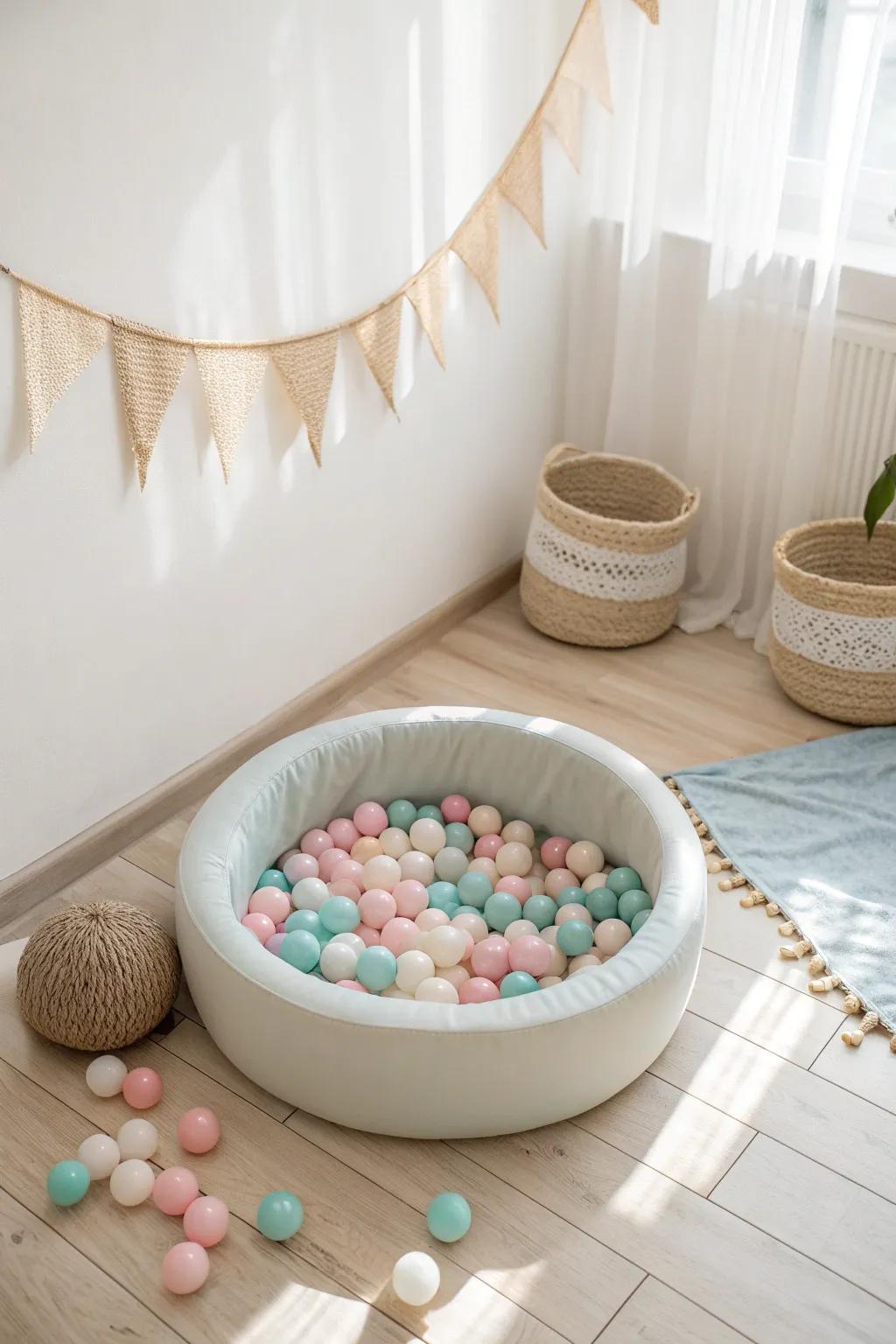 Dive into joy with this pastel-perfect DIY ball pit, where simplicity meets playful charm.