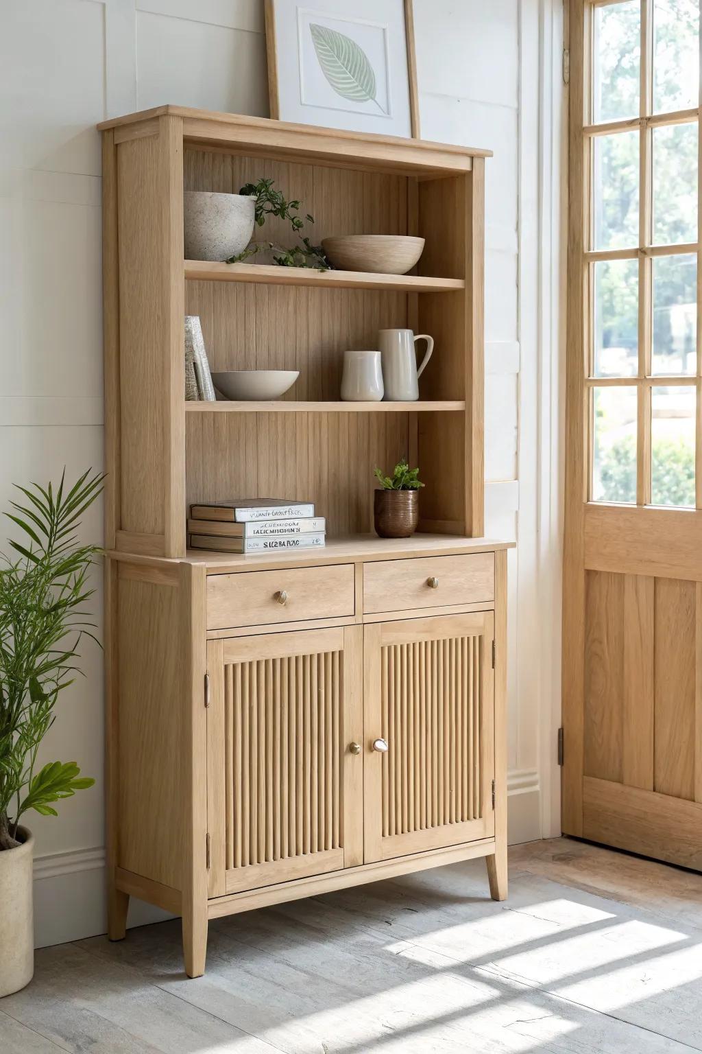 Open shelves for pretty pieces, closed cabinets below to hide the everyday kitchen chaos.