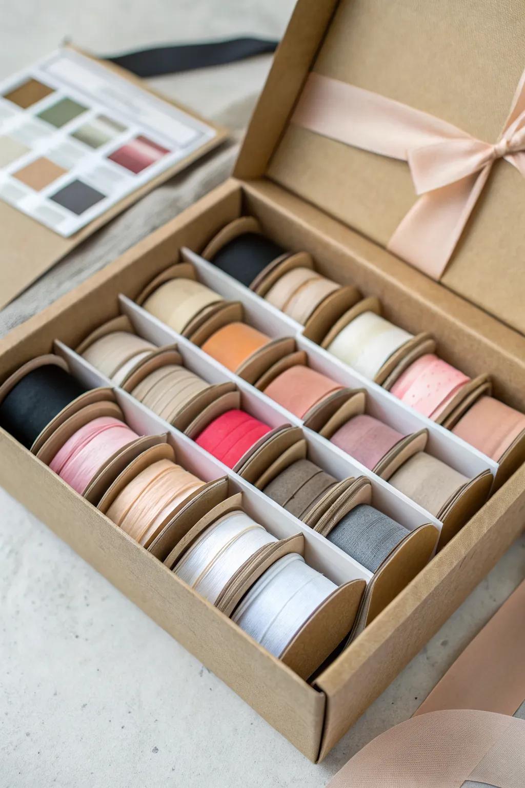 Turn ribbon scraps into tidy card spools—store them upright in a shoebox for instant access.