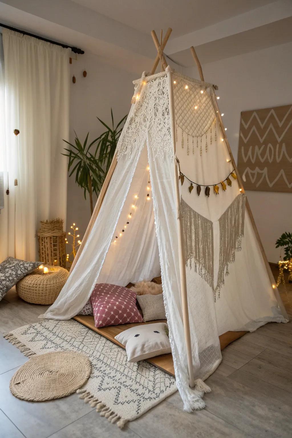 Create a boho chic sleepover oasis with this stunning DIY tent setup – where simplicity meets style. ✨