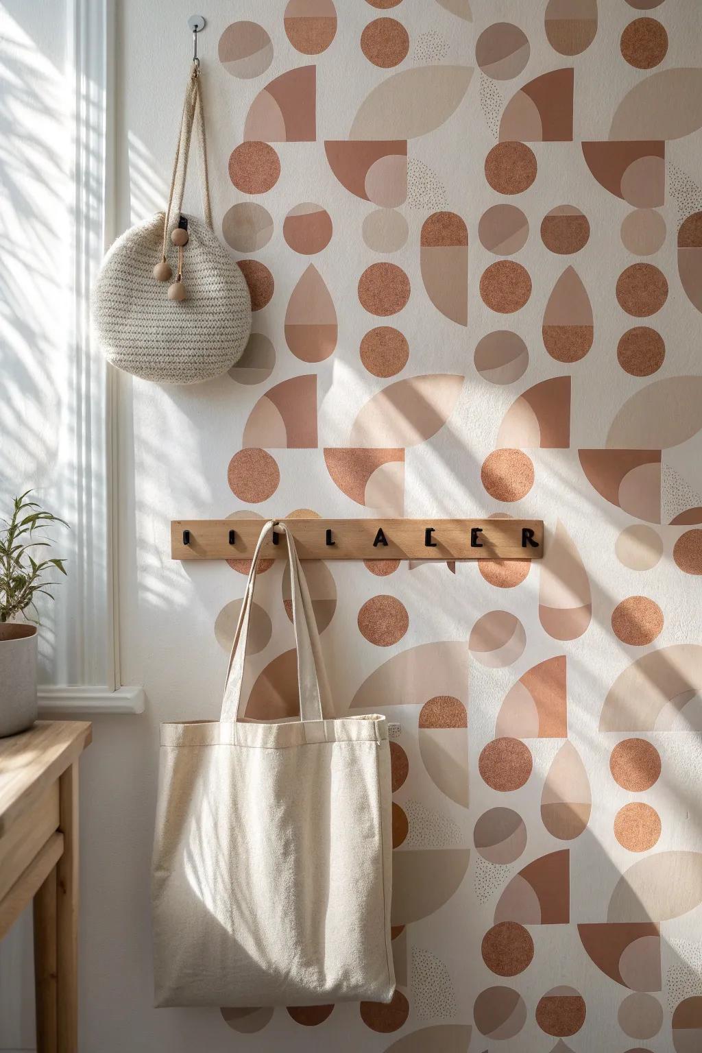 Budget-friendly decal “wallpaper” with repeating shapes—peel, restick, and perfect it.