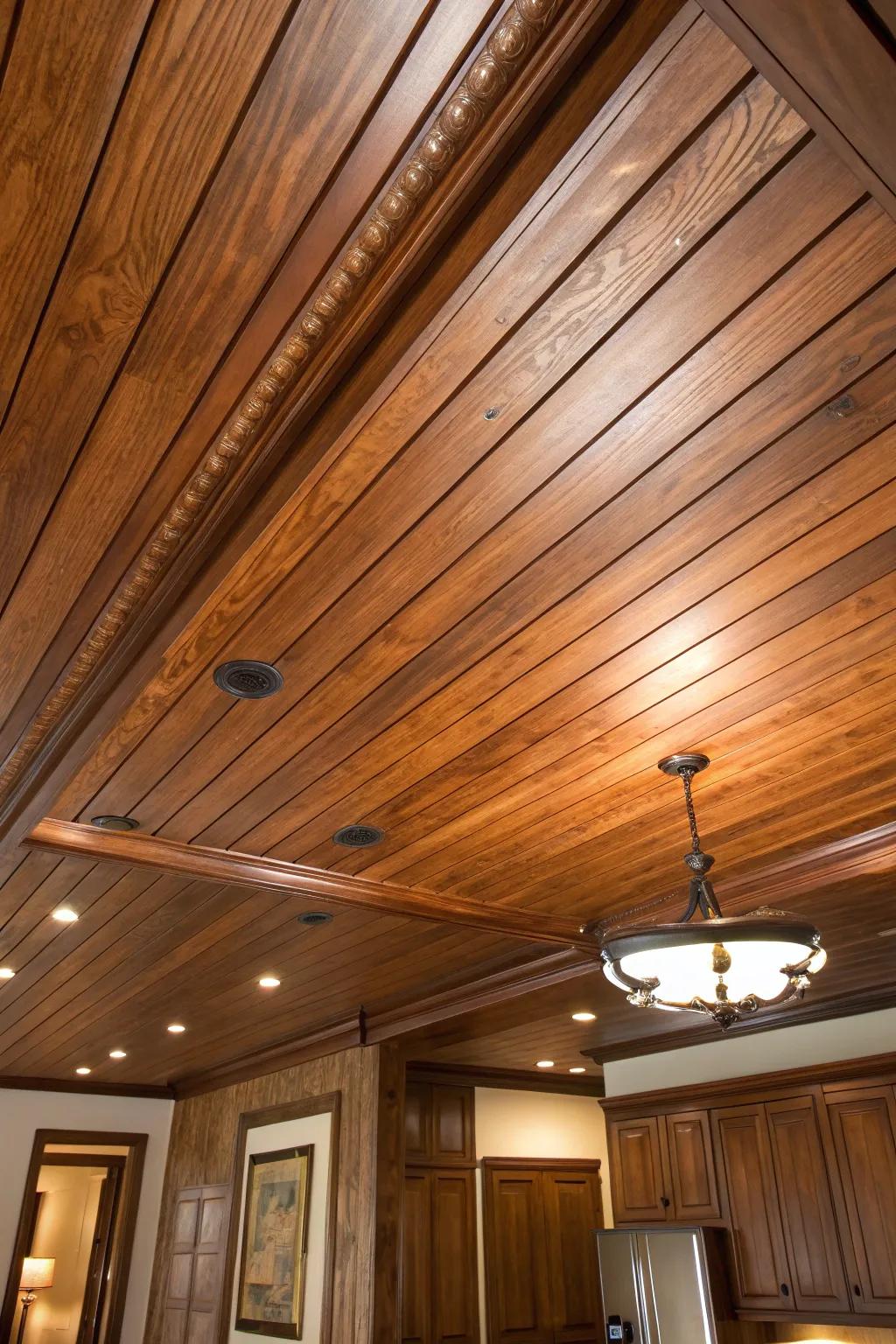 Elevate your space with the timeless elegance of a tongue and groove wood ceiling.