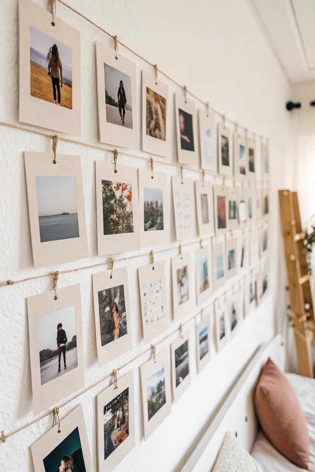 Create a clean grid photo collage with removable adhesive—instant cozy dorm personality.