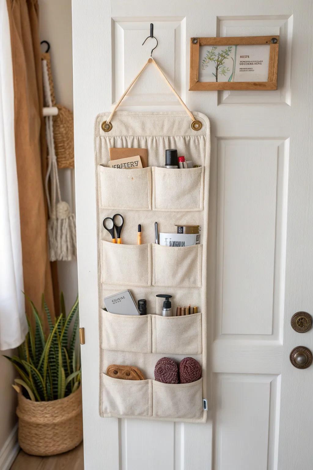 Turn your dorm door into tidy zones—each pocket labeled so nothing becomes a mystery pouch.