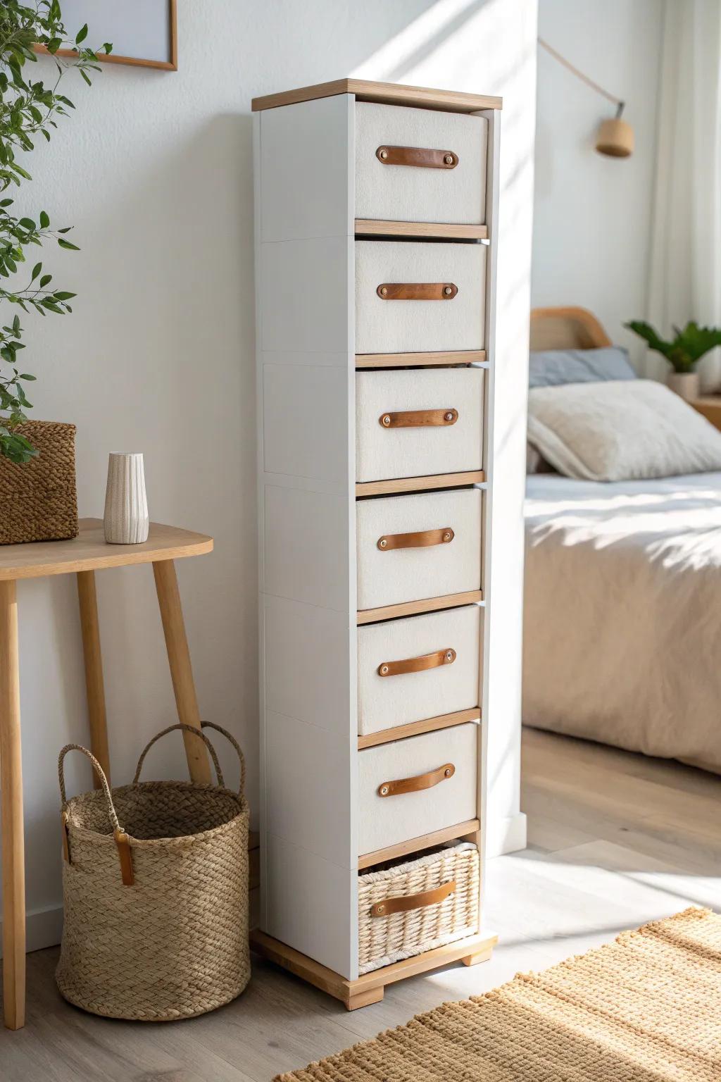 Stackable drawers turn a tight dorm corner into calm, vertical storage in minutes.