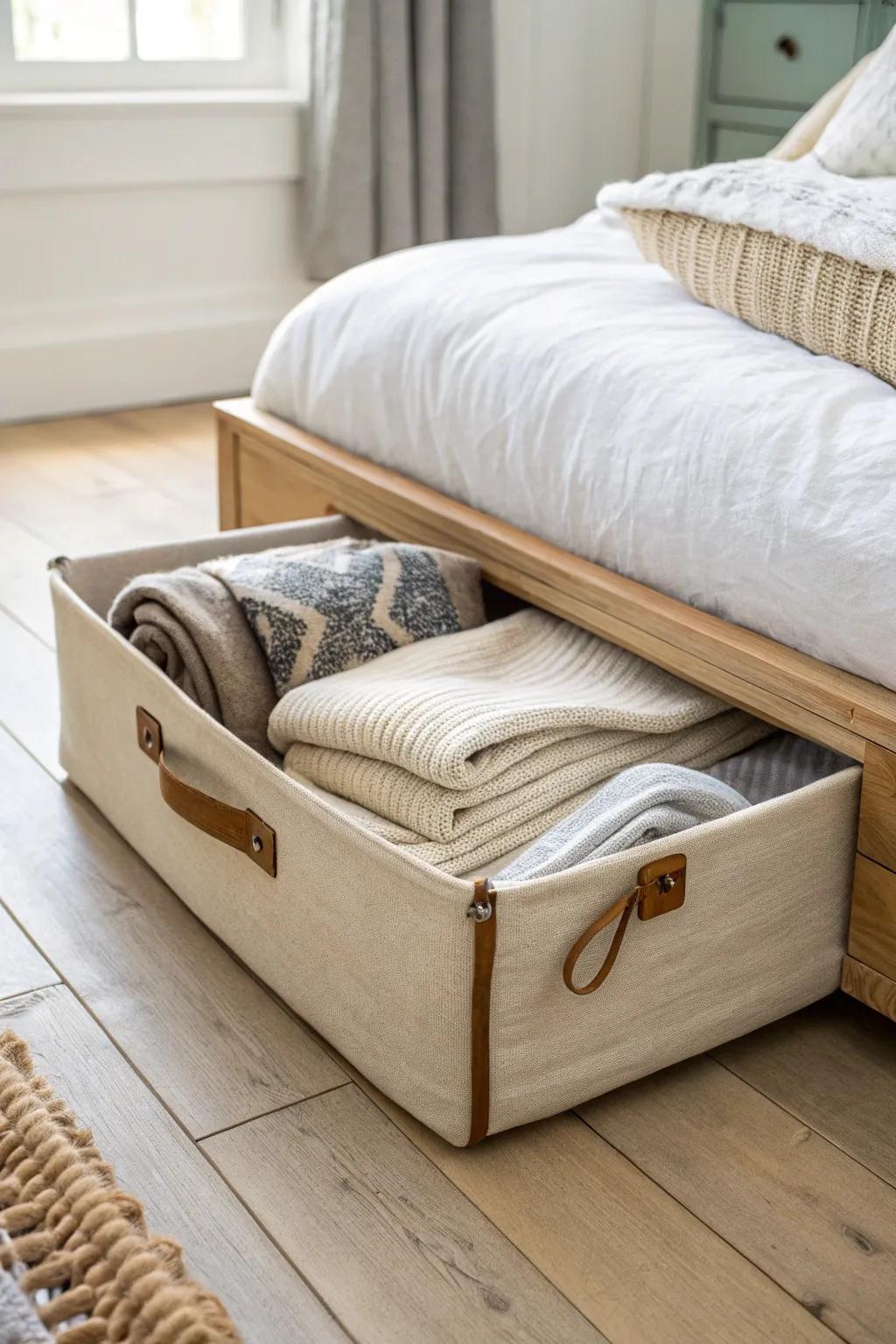 Under-bed storage bins: the prettiest way to gain a second closet in a tiny dorm room.