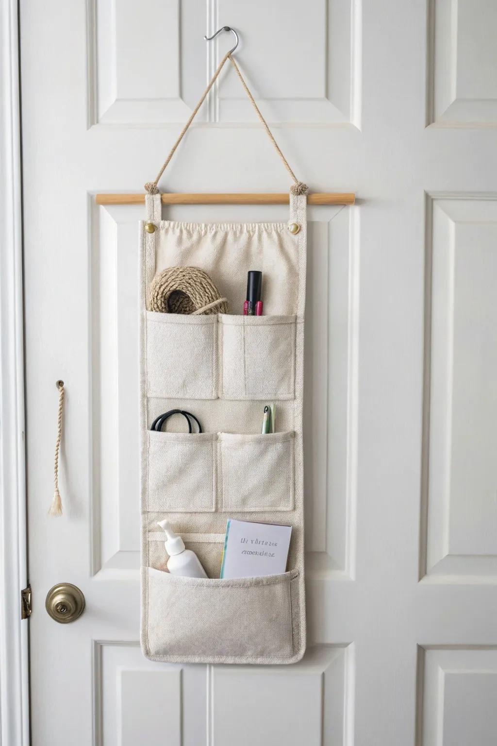 Turn your door into storage: a chic over-the-door organizer for a clutter-free dorm.