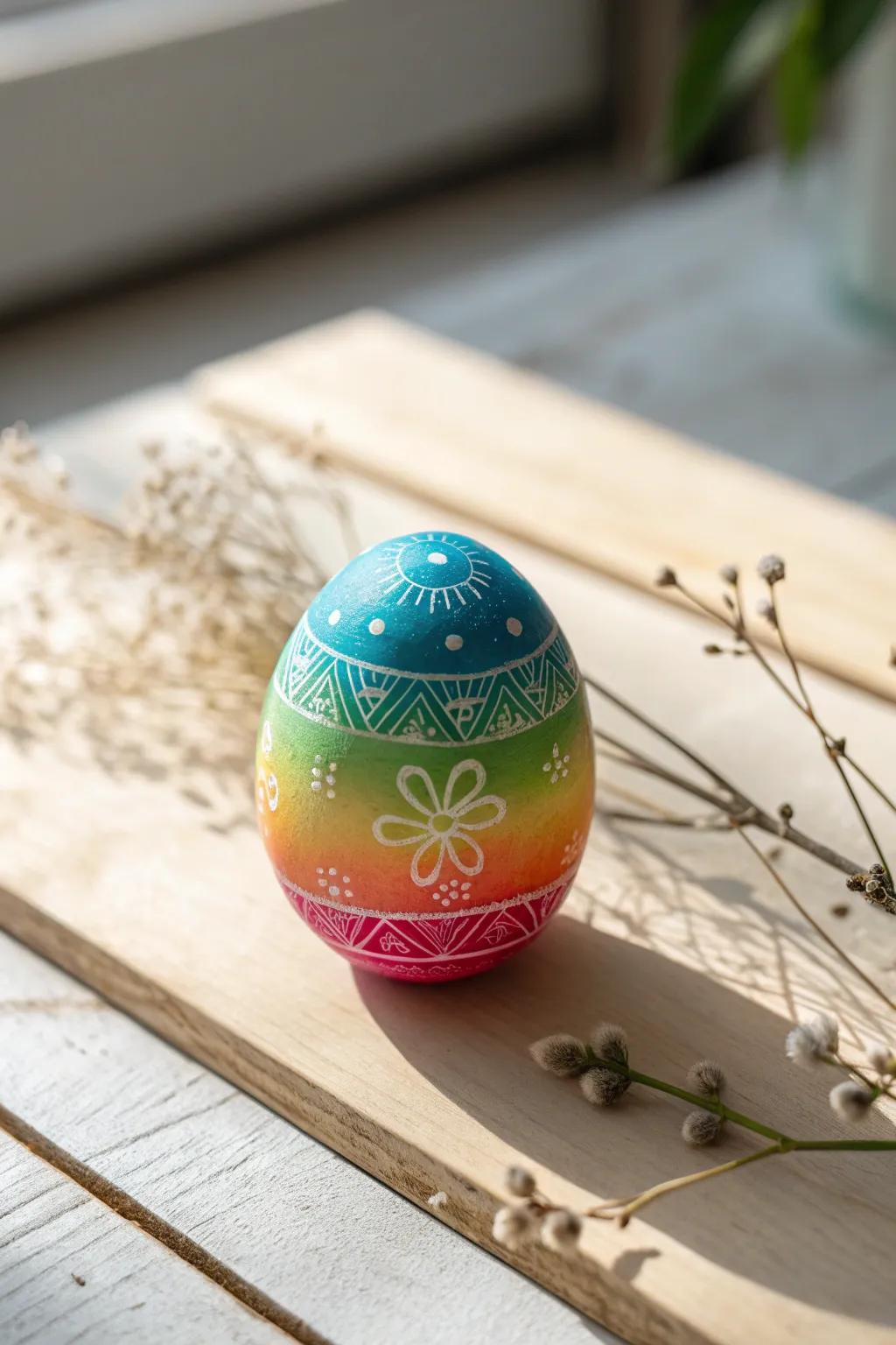Add a splash of color to your Easter with this elegant rainbow-themed egg, where simplicity meets artistry.