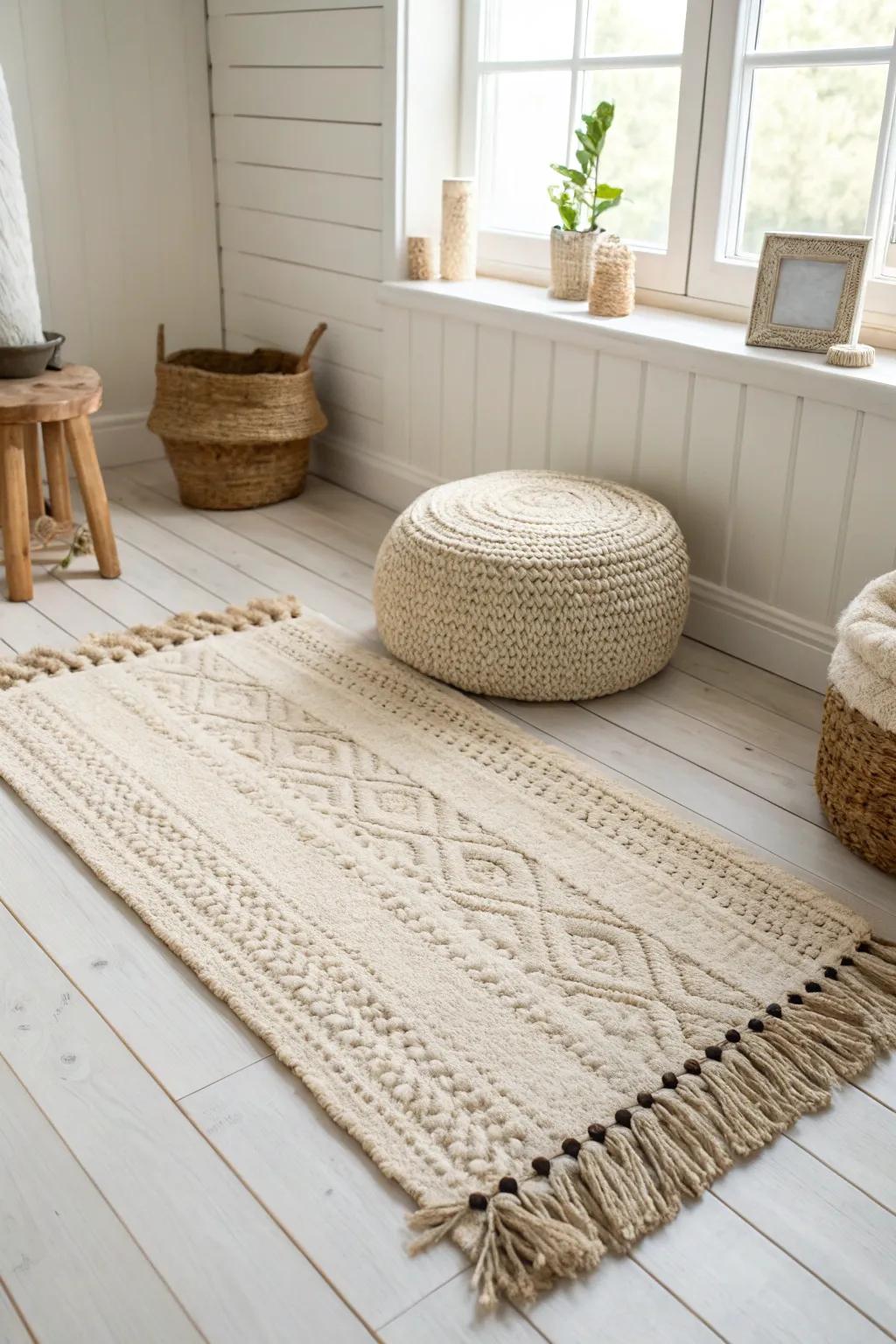 Start floor seating with one oversized rug—instant “room within a room” for tiny spaces.