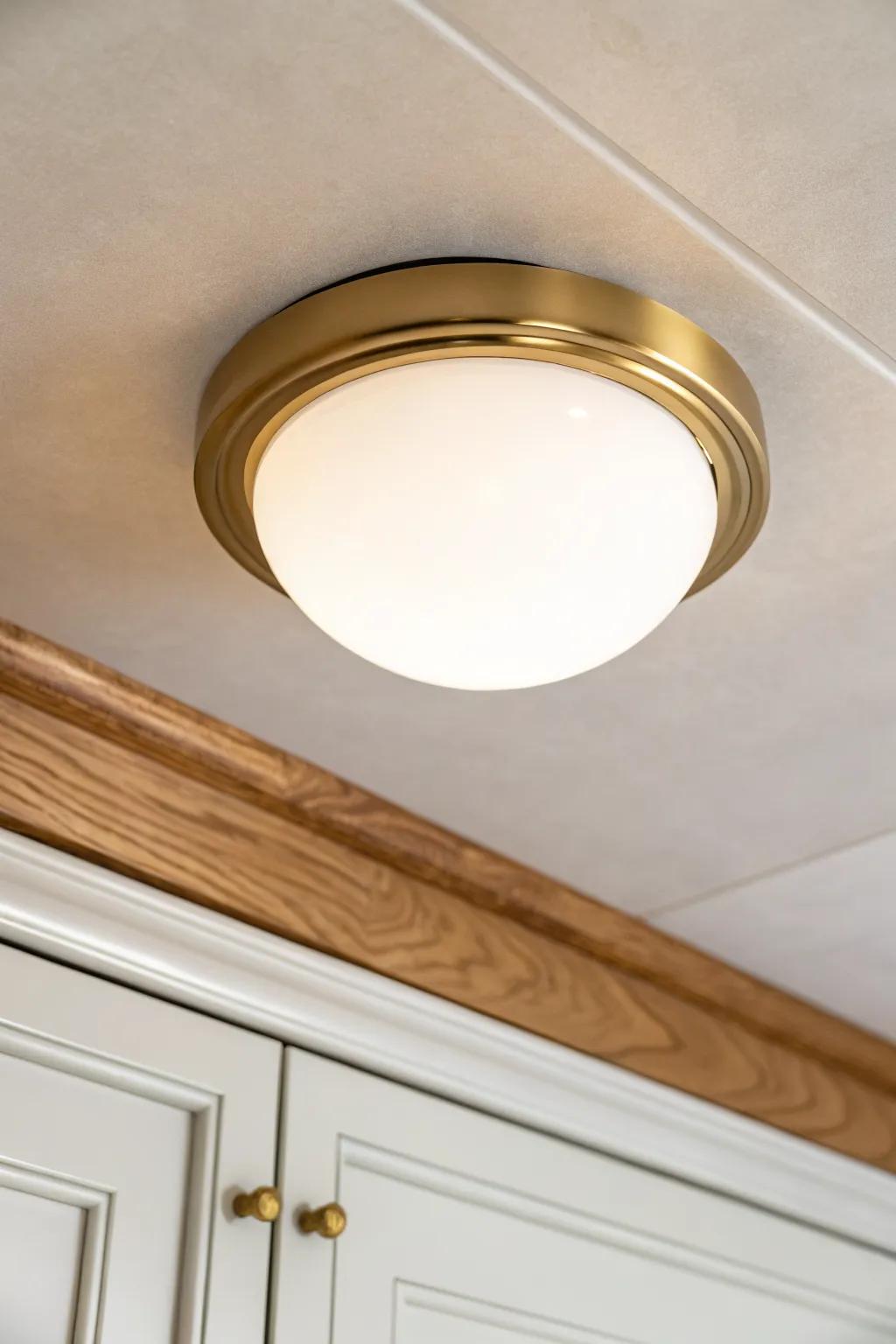 Opal glass flush mount: a clean, glare-free glow that flatters even the smallest kitchen.