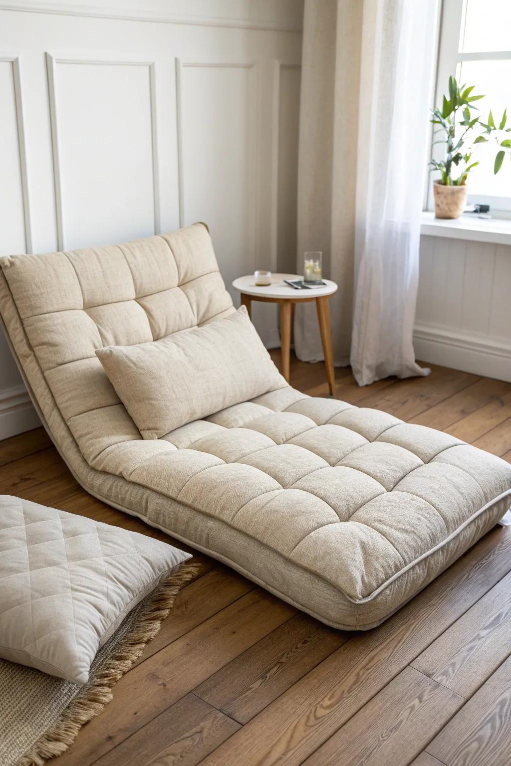 A tri-fold guest mattress that folds into a chic lounger—easy to stash, beautiful to display.