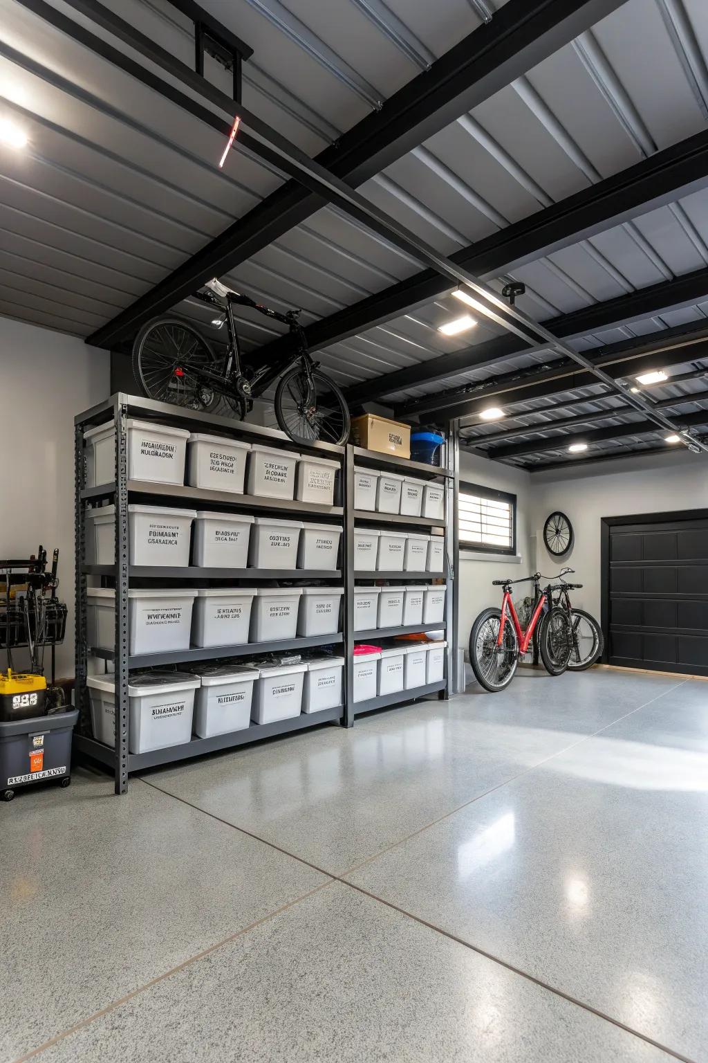 Elevate your garage game with smart overhead storage solutions.