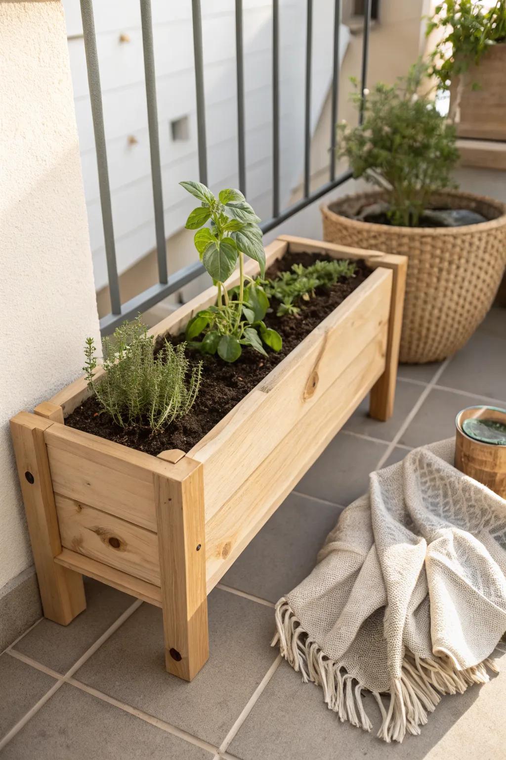 A slim mini raised bed box brings real garden vibes to the tiniest patio—no digging needed.