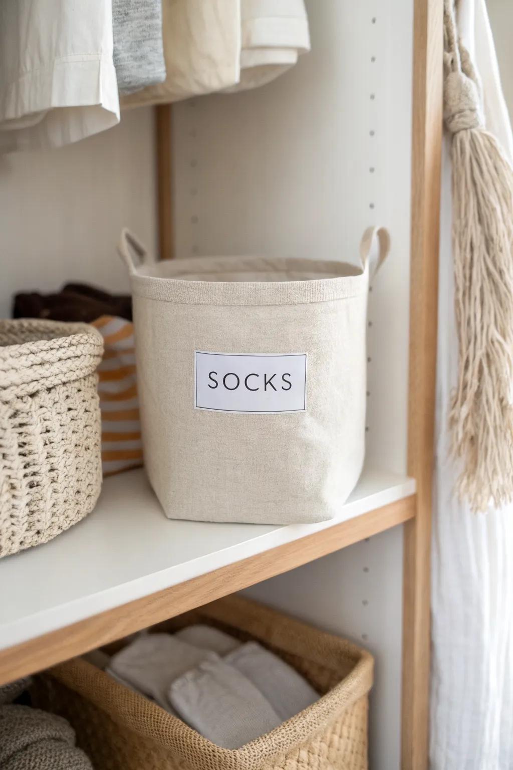 Simple category labels like “Socks” make a girl closet easier to keep tidy every day.