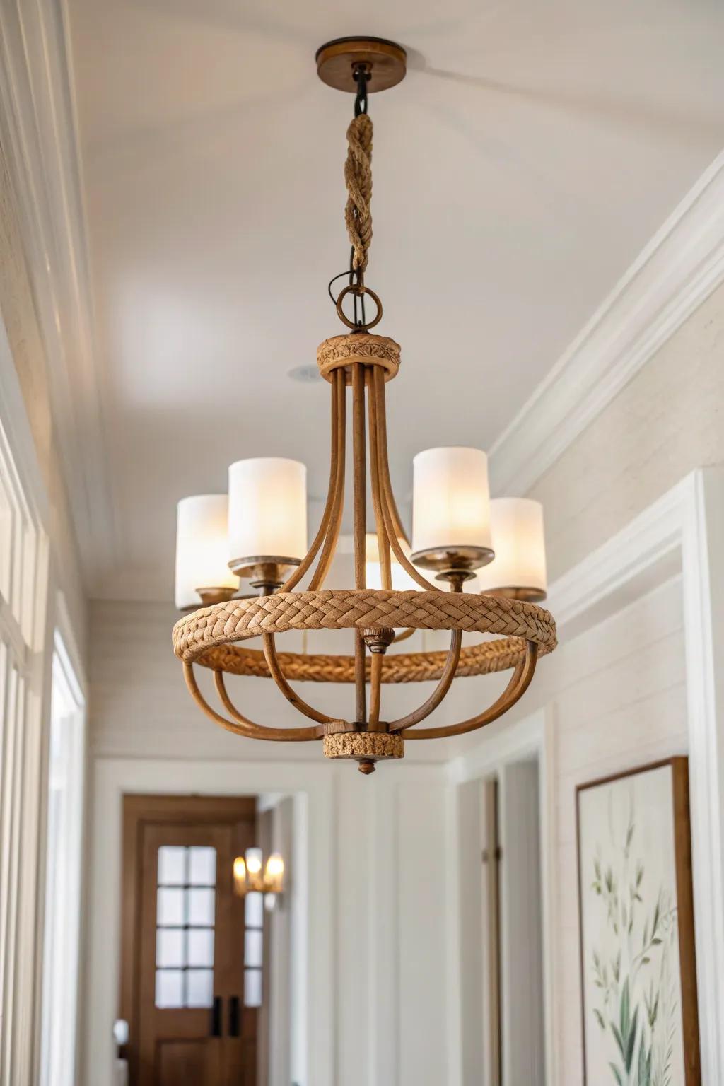 A petite chandelier brings instant charm to a hallway—compact, warm, and effortlessly elegant.