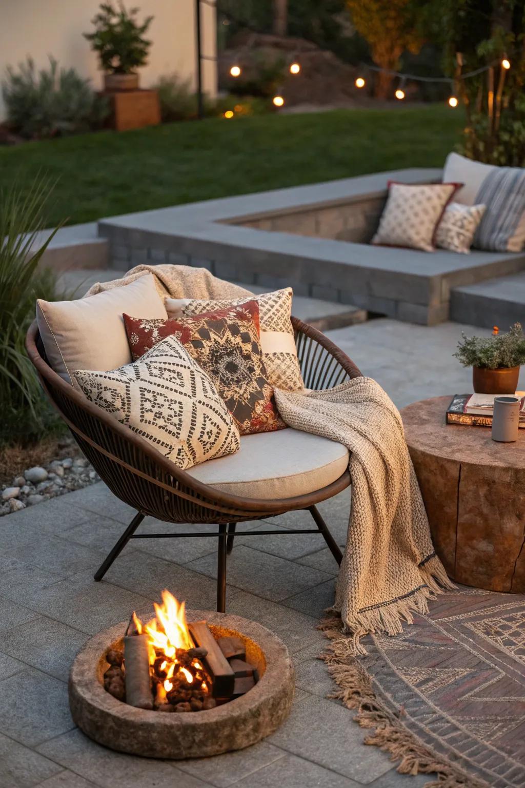 Transform your fire pit area with cozy cushions that invite relaxation and style.