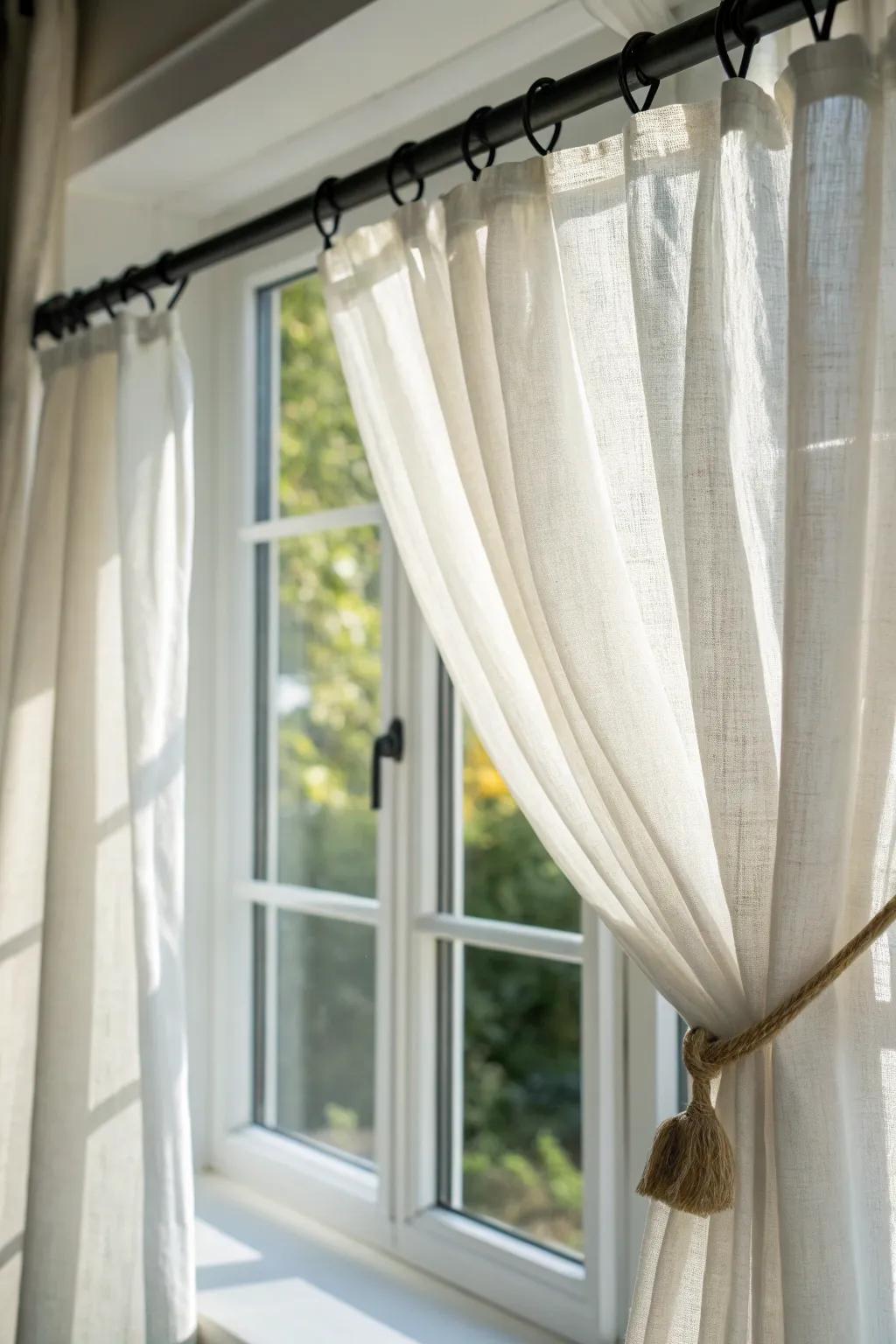 Sheer linen curtains that glow in the sun—privacy without dimming your sunroom’s light.