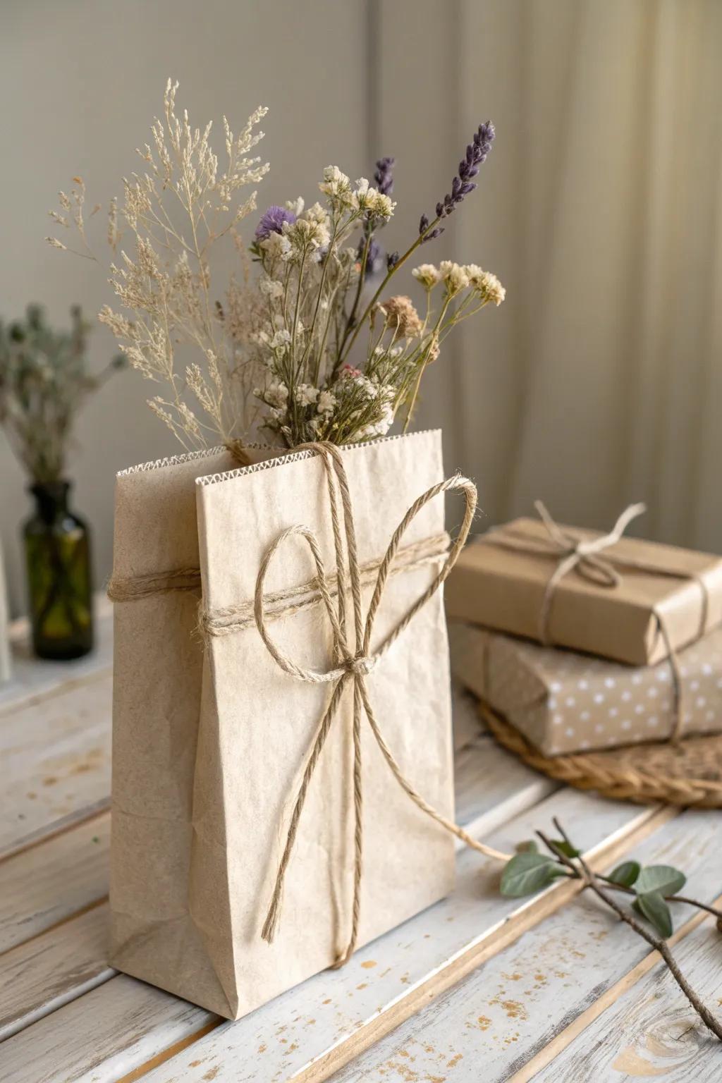 Elevate your gift wrapping with floral embellishments for a touch of natural charm.