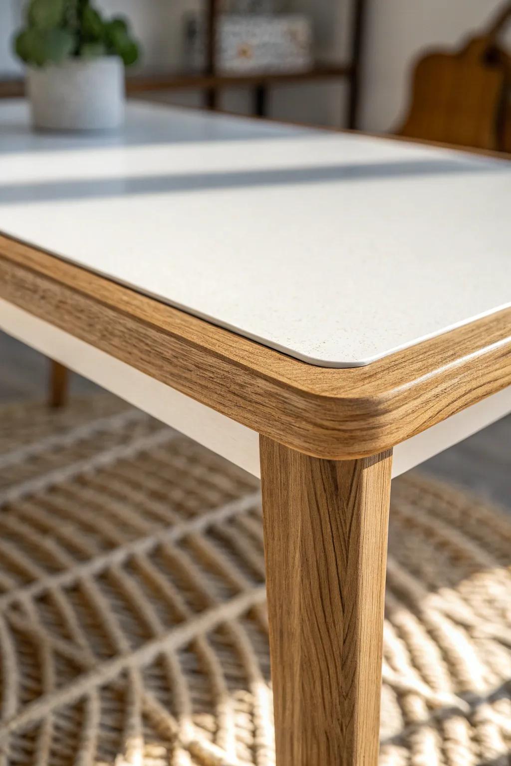 DIY edge trim makes a folding table look thick and pricey—instant upgrade without bulk.