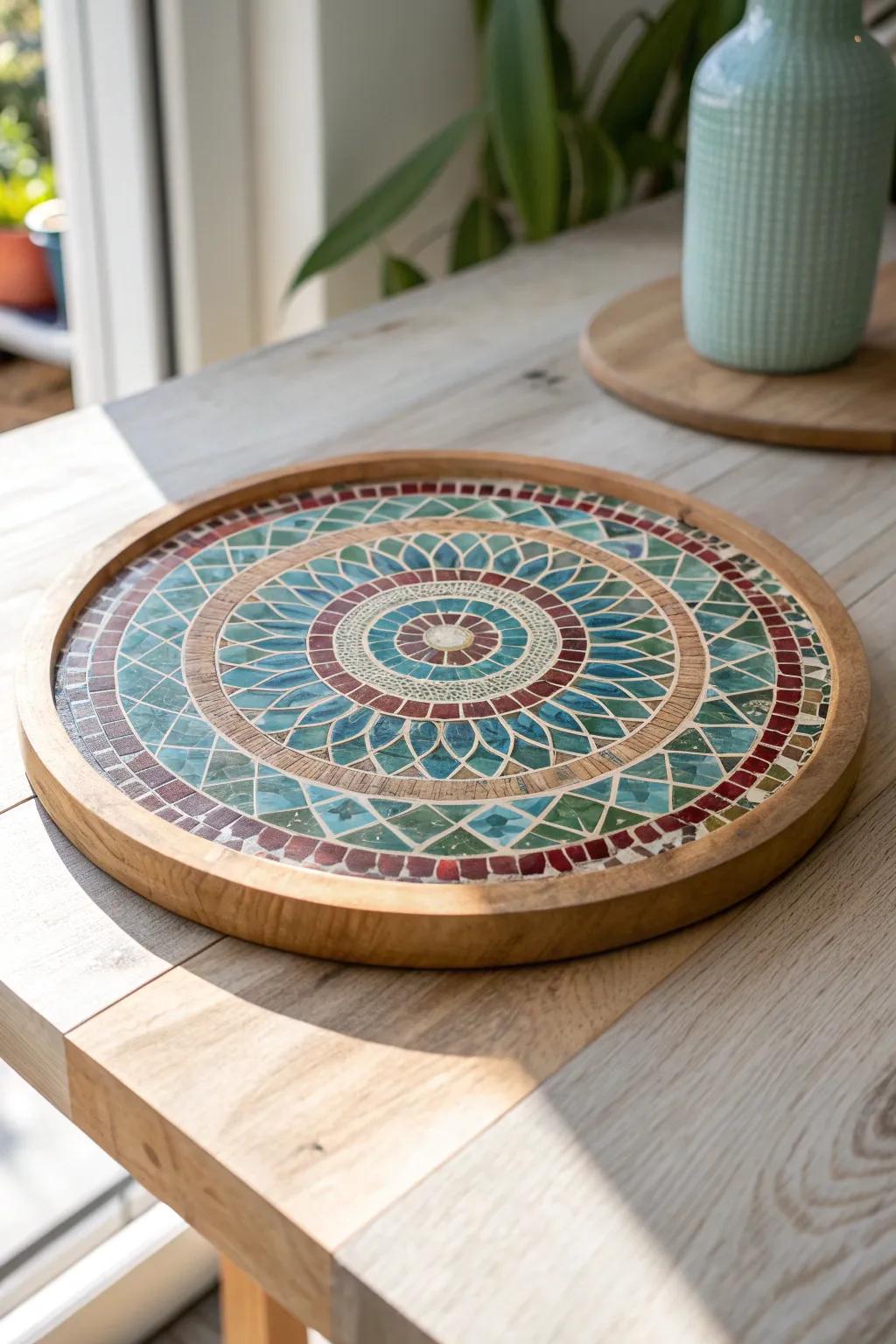 Add a splash of artistry to your table with a mosaic tile lazy Susan—where craftsmanship meets natural beauty.