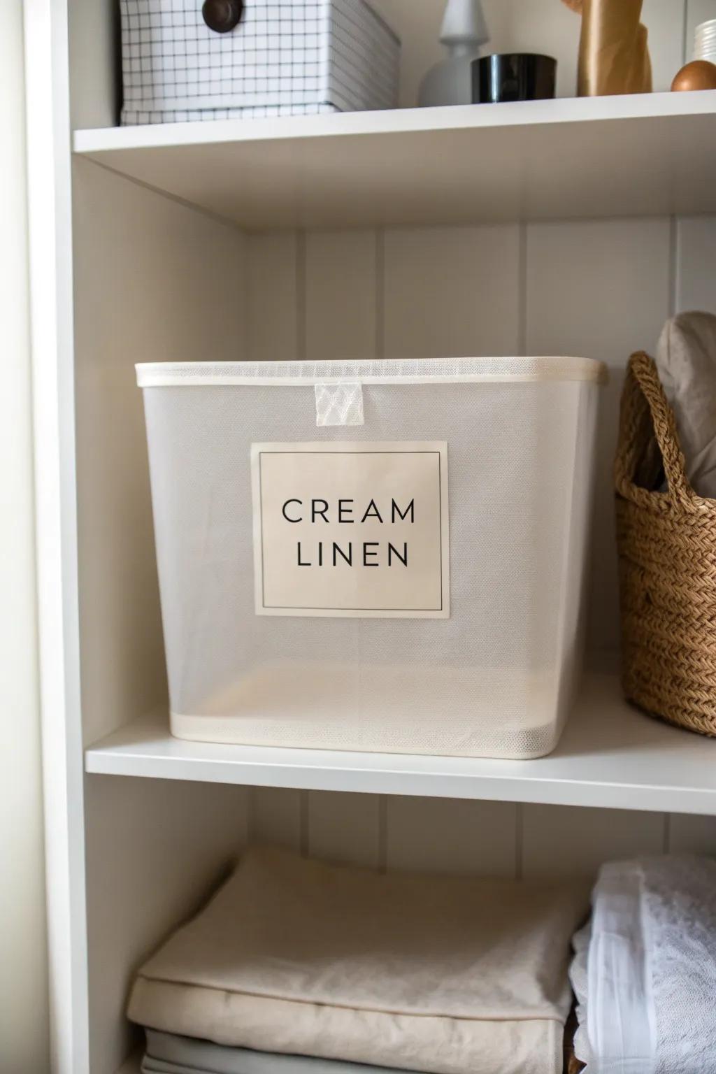 Deep-shelf win: add bold front labels so you can read everything at a glance in dim closets.