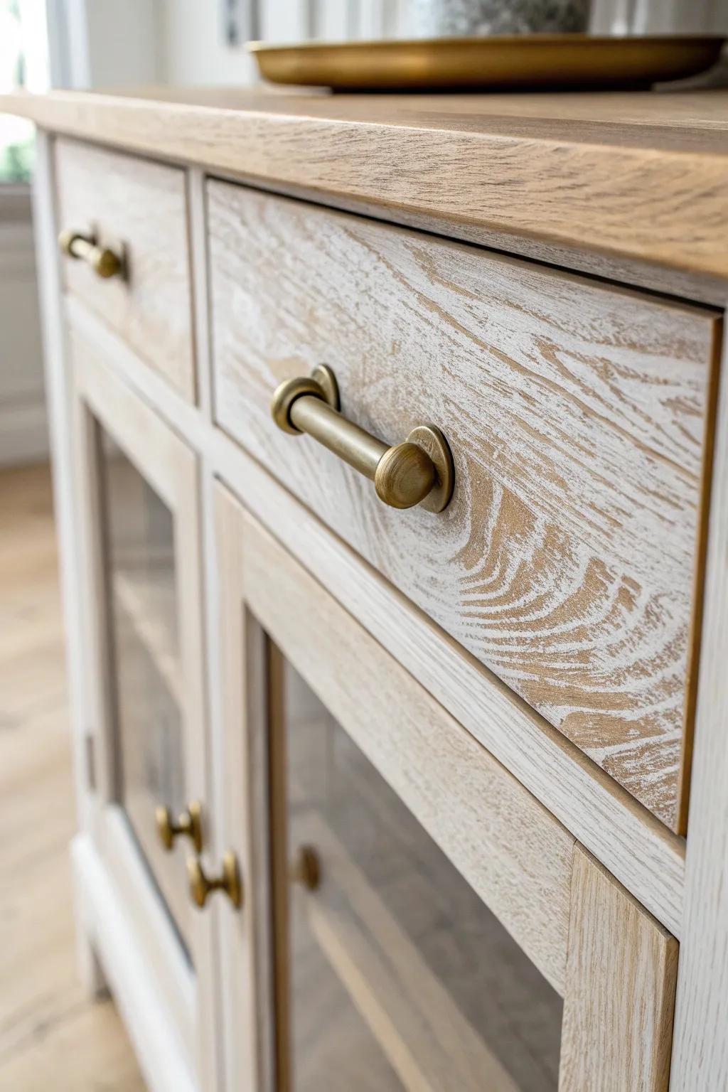 A simple brass pull swap instantly makes an old hutch feel modern, intentional, and fresh.