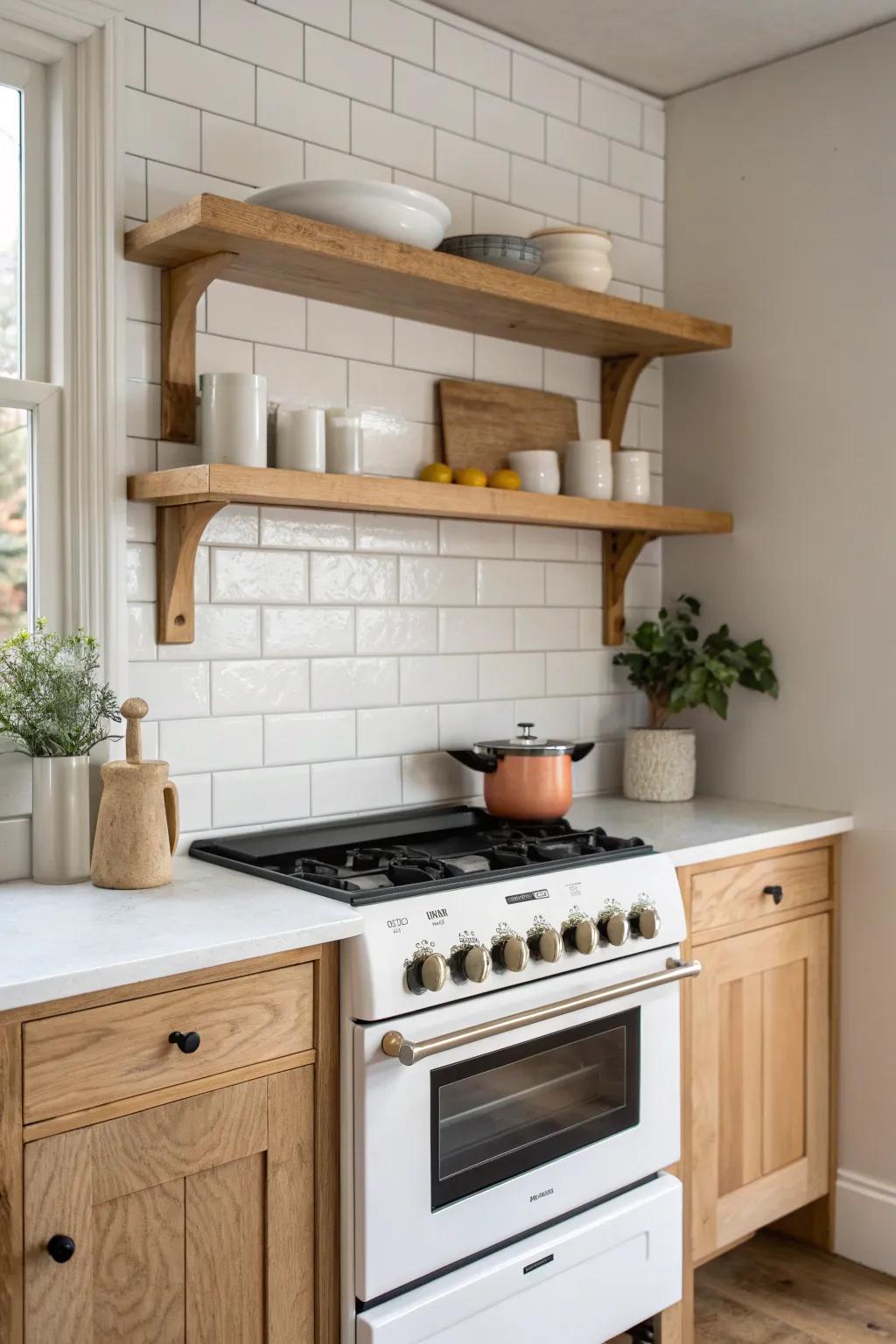 A removable over-the-stove bridge shelf adds instant prep space in the tiniest kitchens.