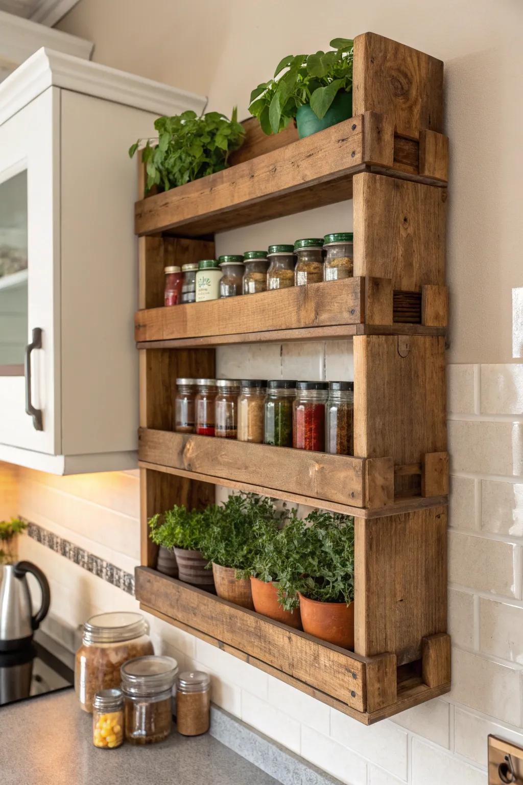 Elevate your kitchen with rustic charm: Transform a wooden crate into a unique wall shelf.