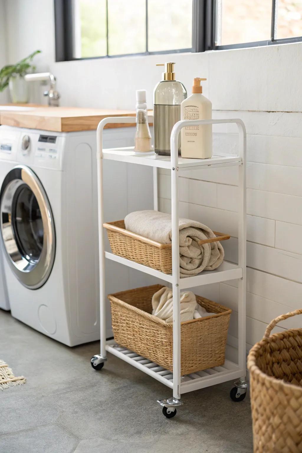 Turn that tiny washer gap into a chic detergent zone with a slim rolling cart.