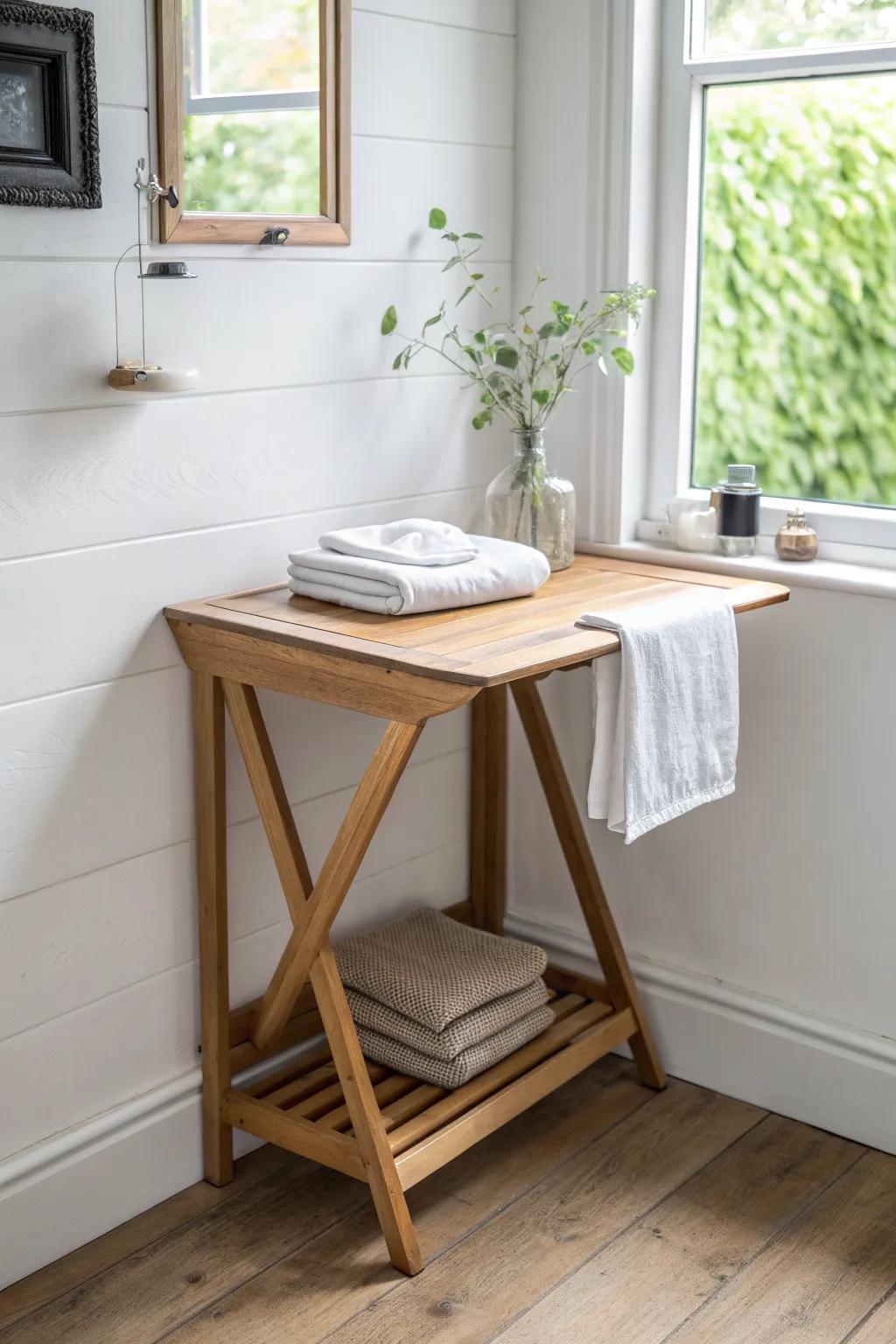 A slim drop-leaf table turns any corner into a fold-ready station—then disappears.