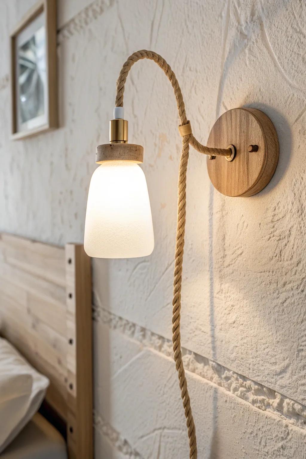Warm LED wall sconces free up nightstand space for essentials—minimal, cozy, clutter-free.