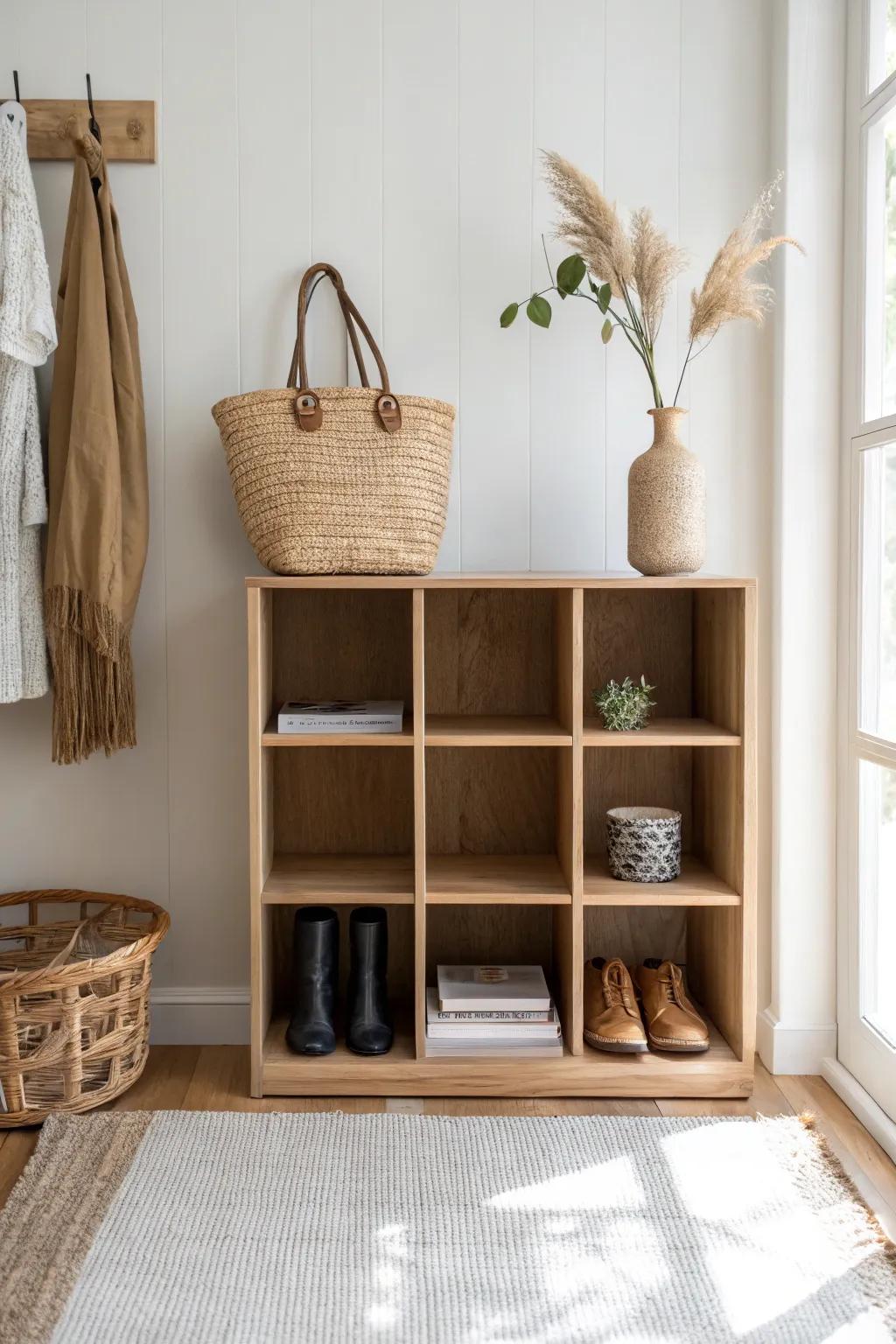 Add a row of cubbies: one per person keeps shoes and everyday bags tidy and effortless.