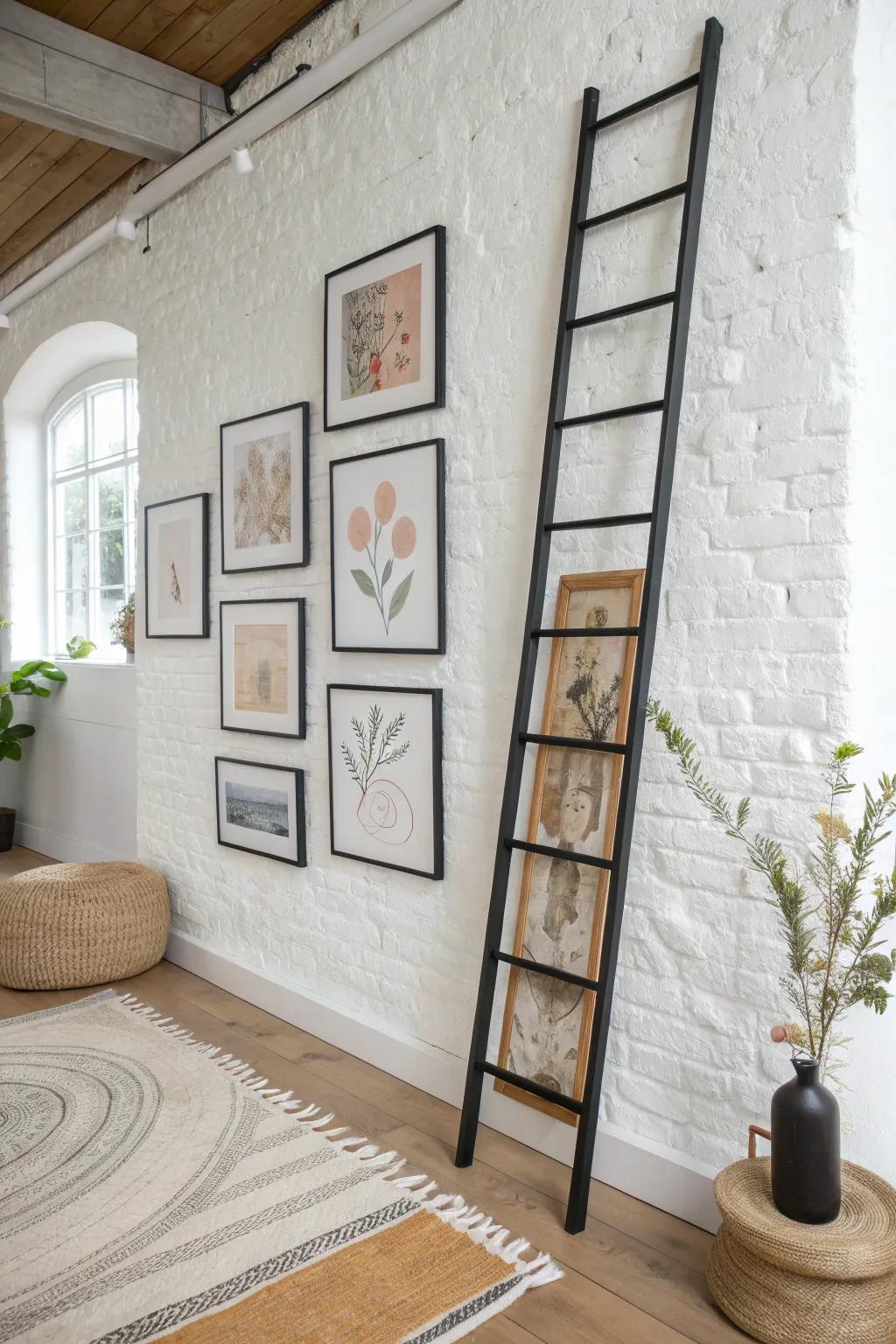 Build a vertical gallery wall that pulls the eye upward and makes your loft wall feel finished.