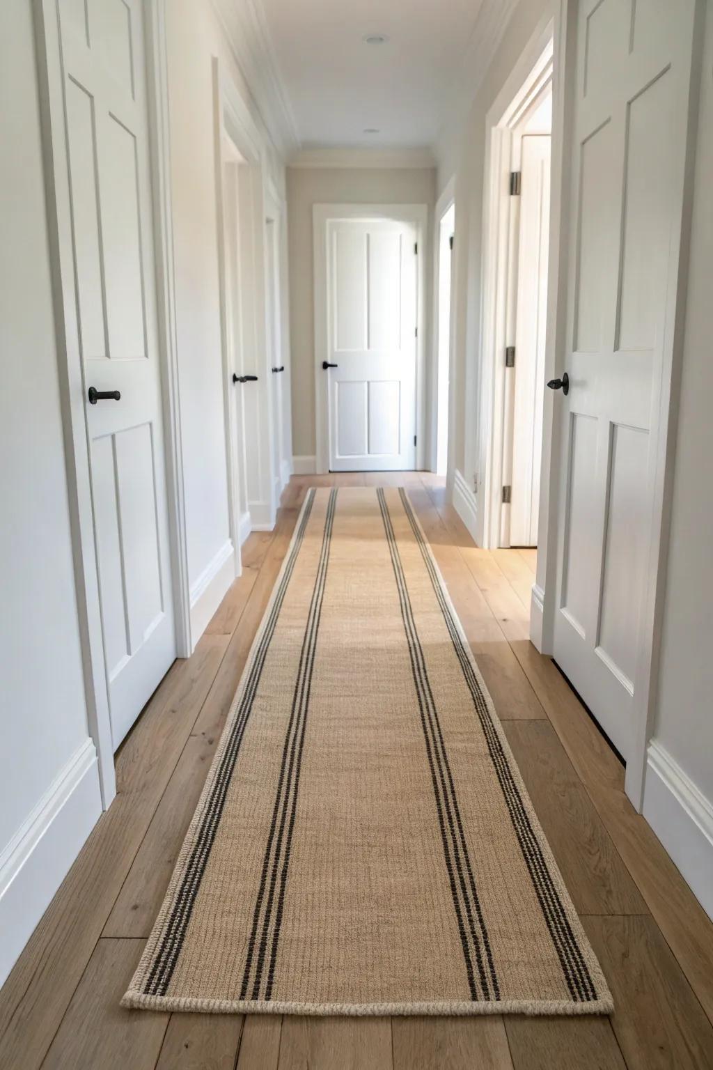 Choose a low-pile flatweave runner so your front door swings freely—no bunching, still plush.