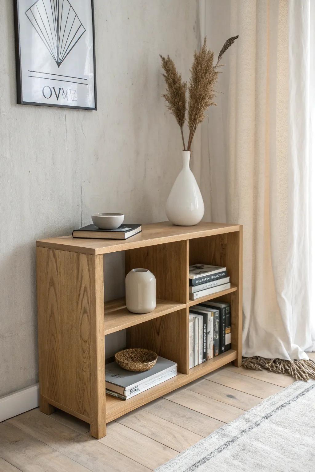 Make corners work harder: wrap them with low bookshelves for a seamless, airy living room.