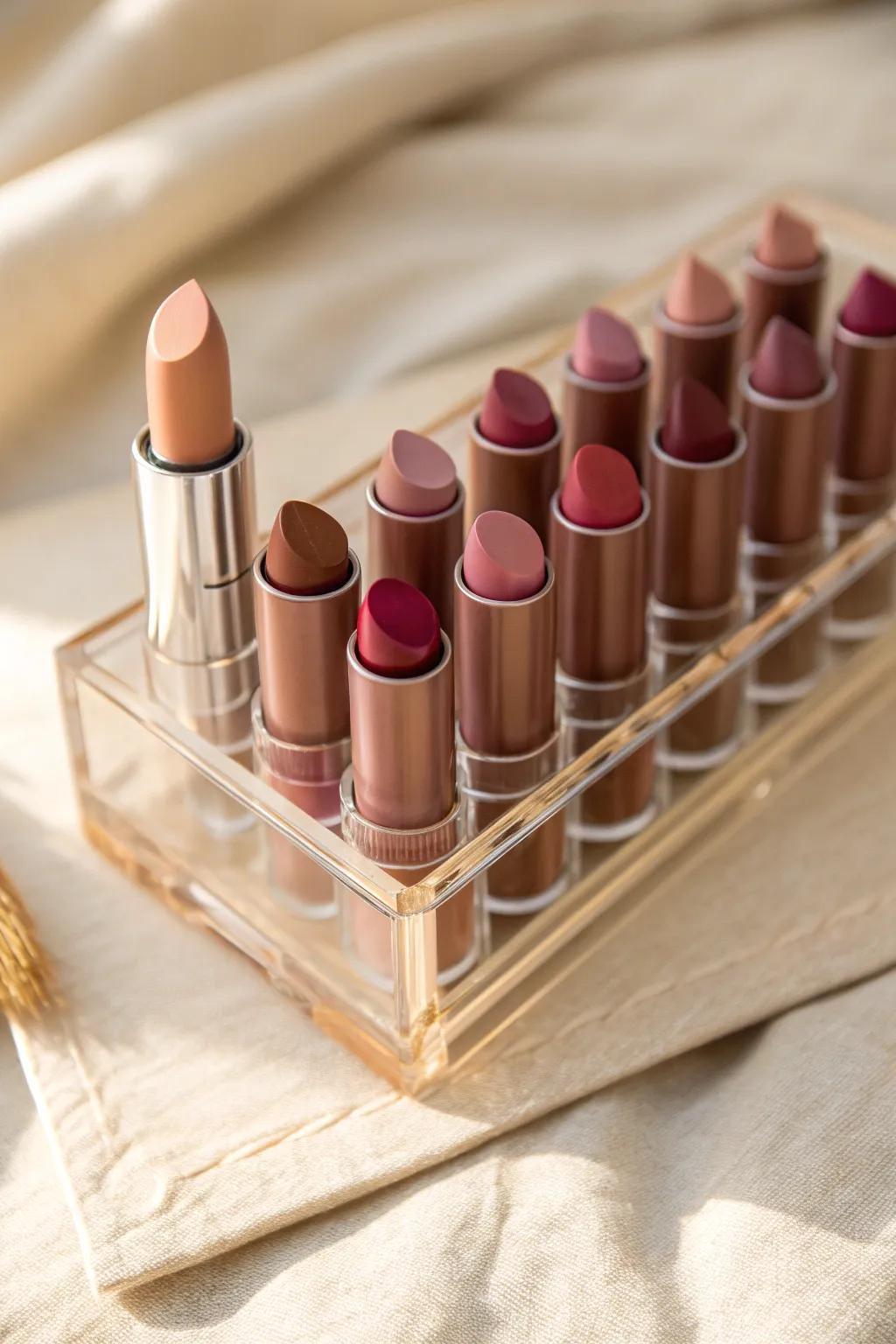Give every lip color its own slot—organized by shade for a drawer that feels instantly curated.