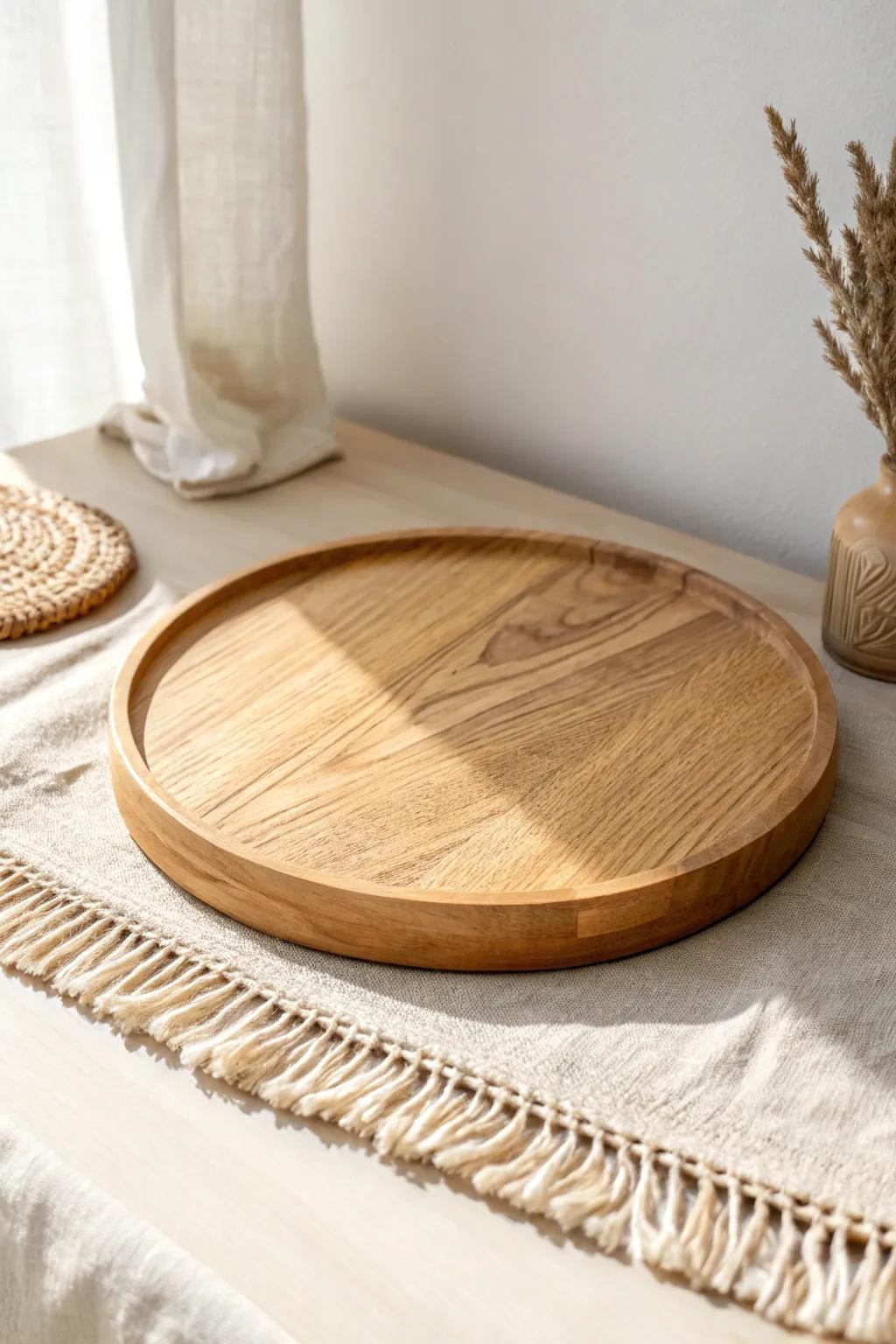 A simple wooden turntable keeps tall medicine bottles visible, upright, and easy to grab.