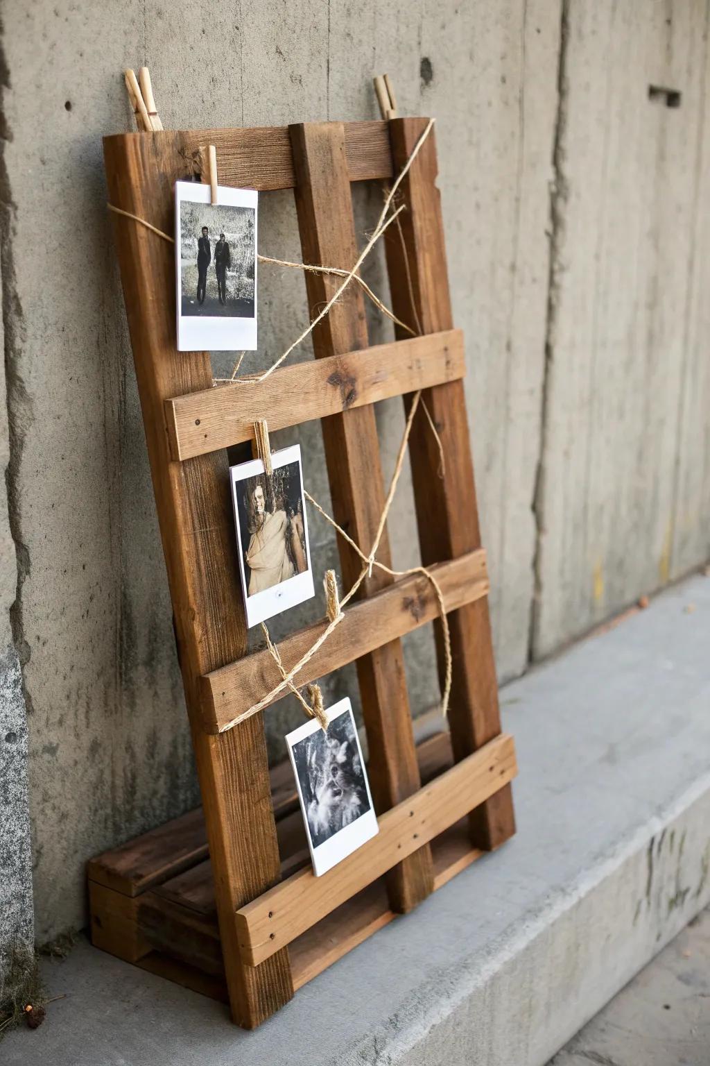 Elevate your memories with a rustic mini pallet photo display – a perfect blend of nostalgia and style.