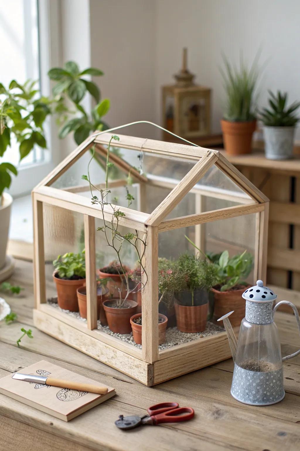 A tiny greenhouse room box: Scandinavian calm, boho vines, and handcrafted plant magic.