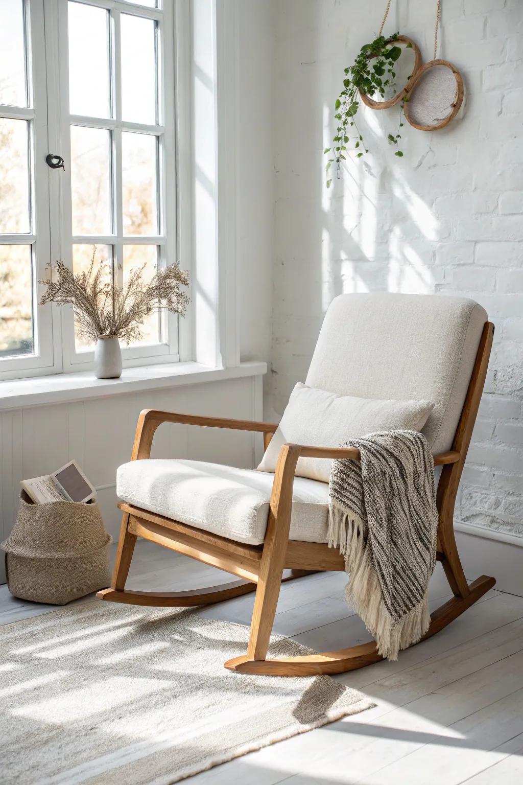 One compact, cozy nursery chair with clean lines—comfort without crowding your small space.